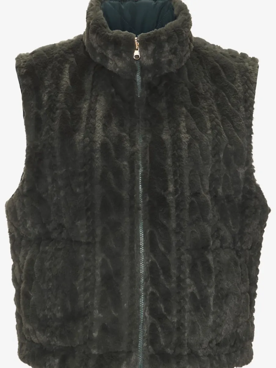 Gilet réversible en peluche avec col montant et dos matelassé