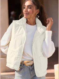 Gilet réversible en peluche avec col montant et dos matelassé