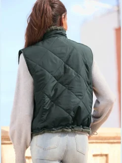 Gilet réversible en peluche avec col montant et dos matelassé