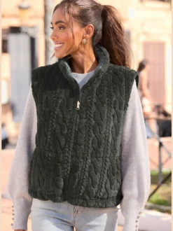 Gilet réversible en peluche avec col montant et dos matelassé
