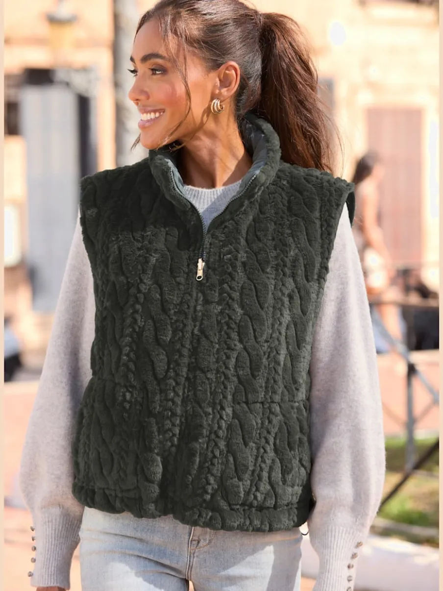 Gilet réversible en peluche avec col montant et dos matelassé