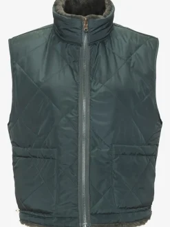 Gilet réversible en peluche avec col montant et dos matelassé