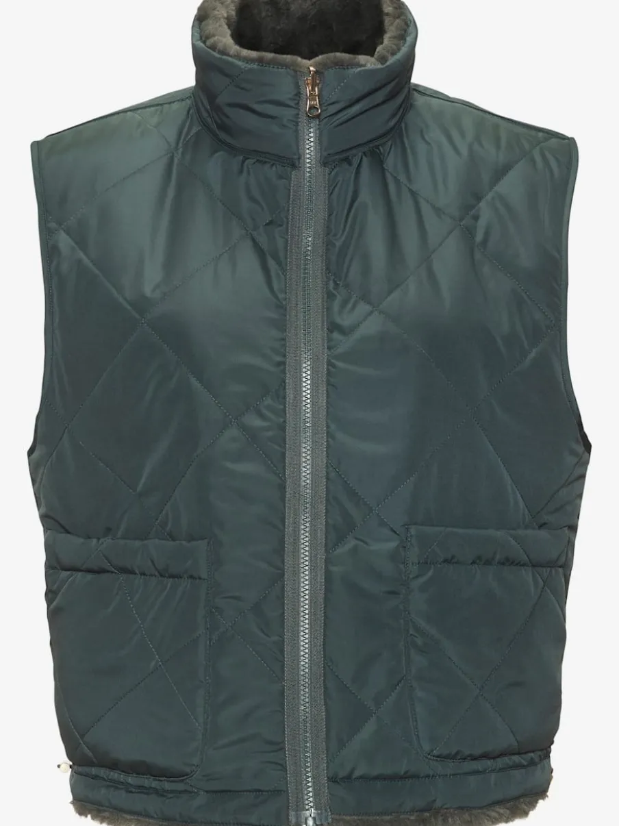 Gilet réversible en peluche avec col montant et dos matelassé