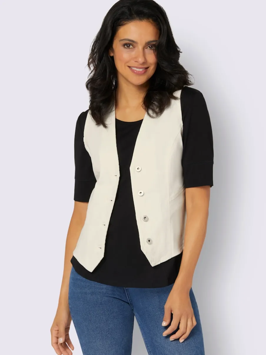 Gilets en jean avec encolure en V et boutons décoratifs