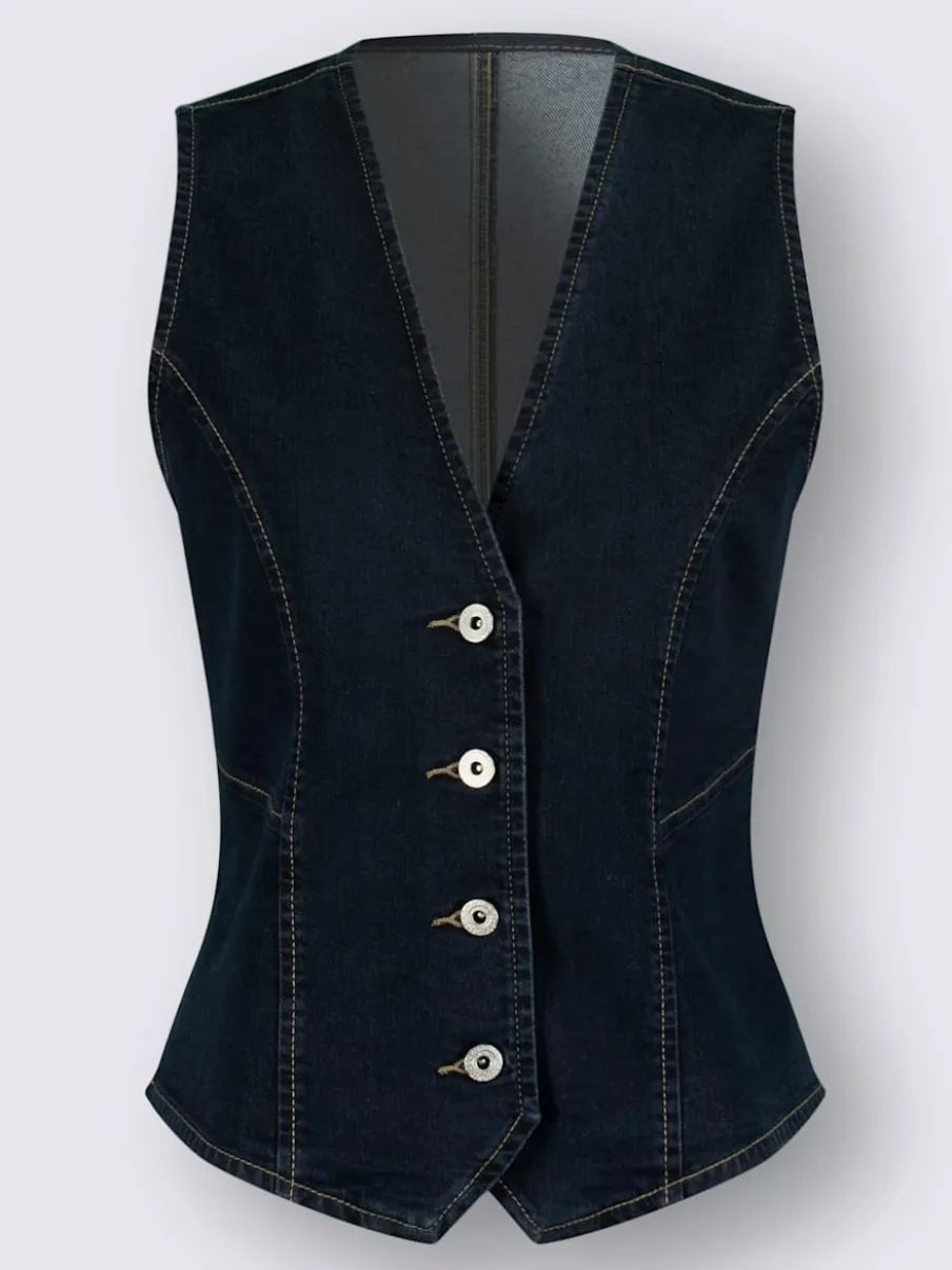 Gilets en jean avec encolure en V et boutons décoratifs