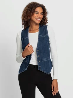 Gilets en jean avec encolure en V et poches pratiques