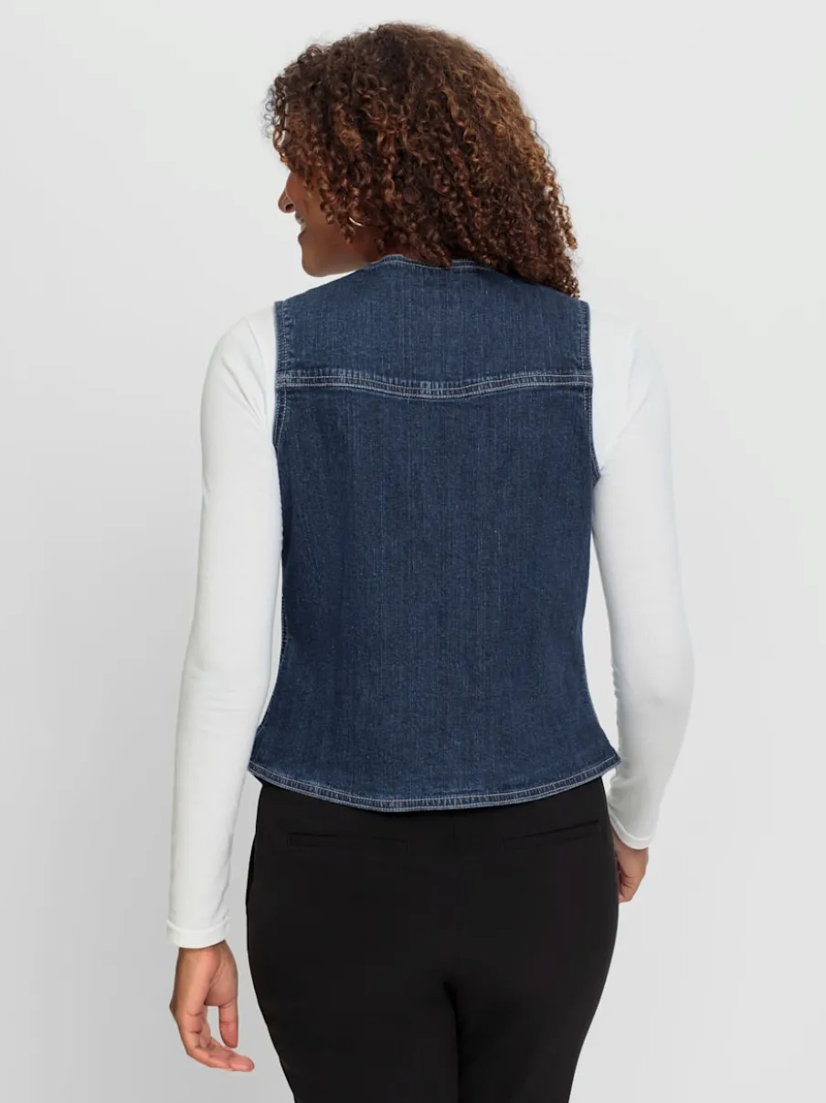 Gilets en jean avec encolure en V et poches pratiques