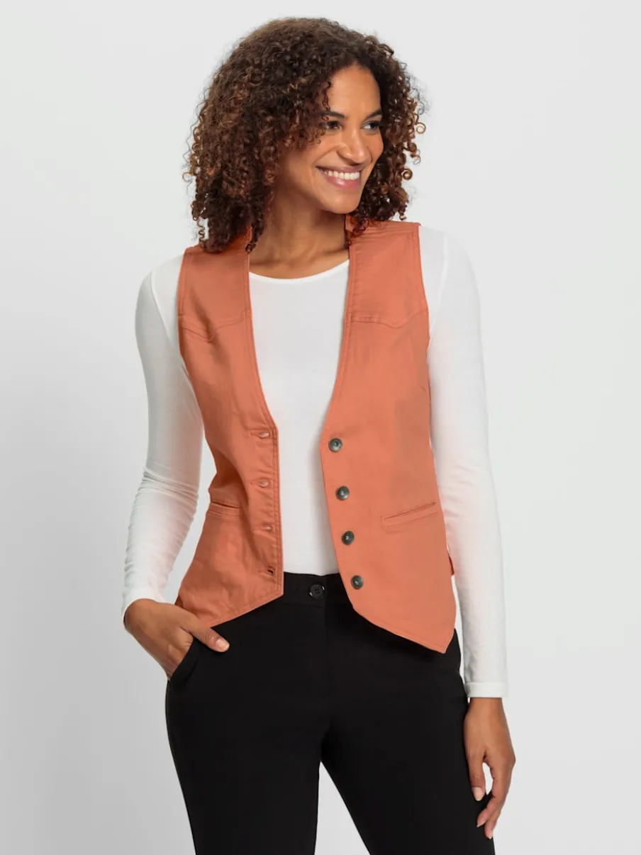 Gilets en jean avec encolure en V et poches pratiques