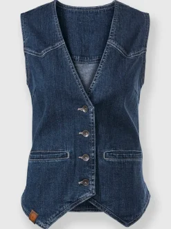 Gilets en jean avec encolure en V et poches pratiques