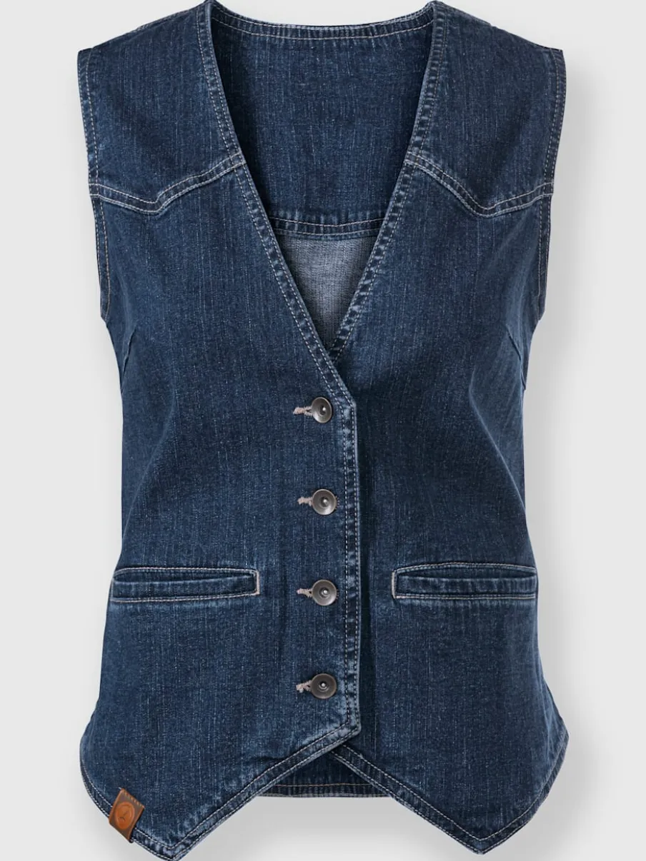 Gilets en jean avec encolure en V et poches pratiques
