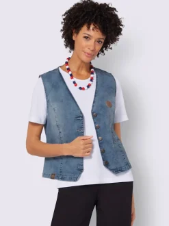 Gilets en jean avec poches et col en V