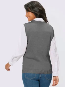 Gilets en tricot sans manches à encolure ronde