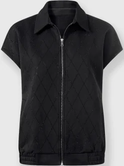 Gilet sweat à col chemise avec motif losanges et poches latérales