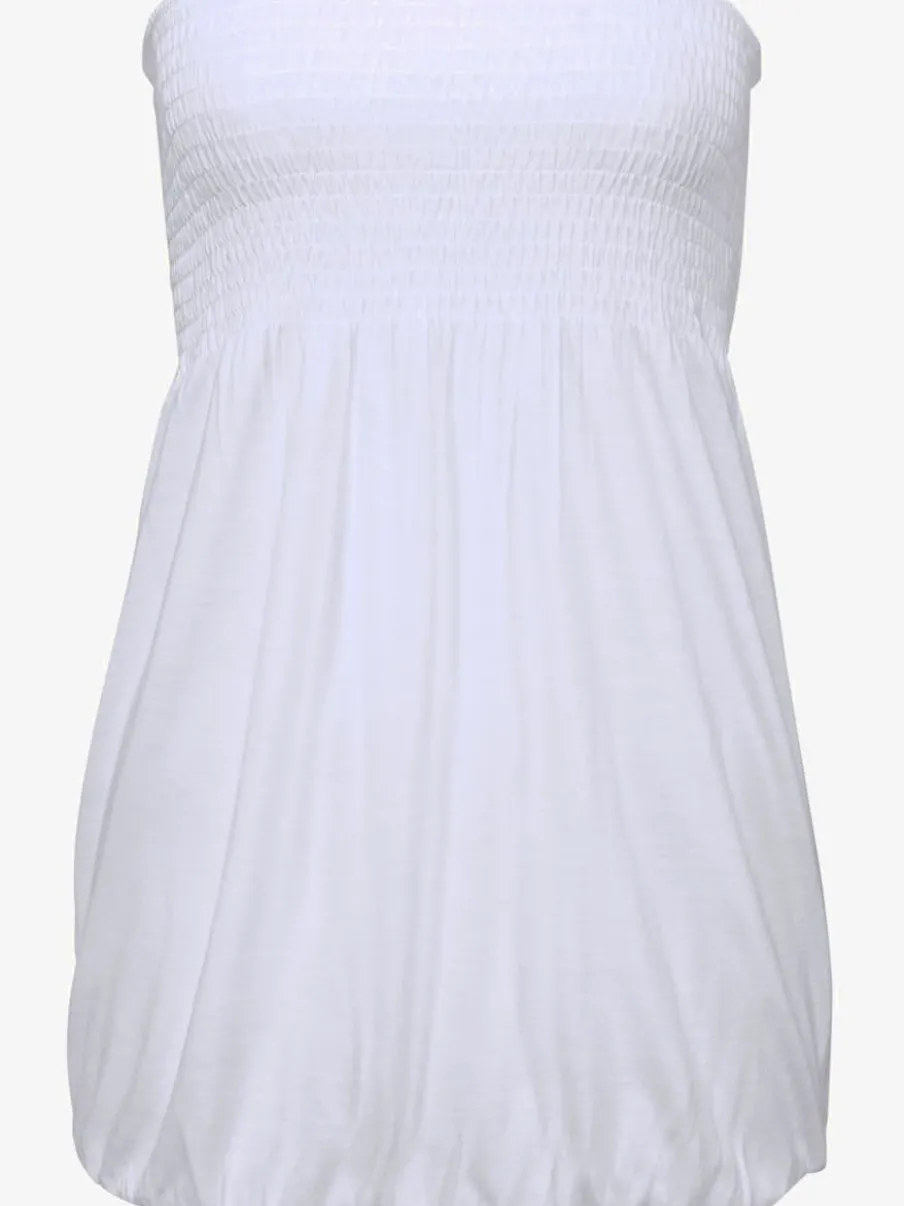 Haut bandeau en viscose fluide à partie smockée et ourlet élastiqué