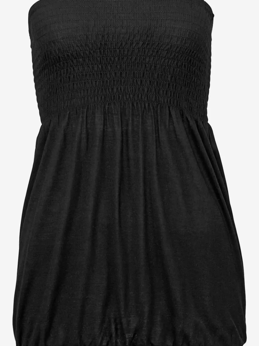 Haut bandeau en viscose fluide à partie smockée et ourlet élastiqué