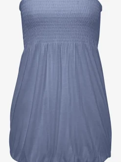 Haut bandeau en viscose fluide à partie smockée et ourlet élastiqué