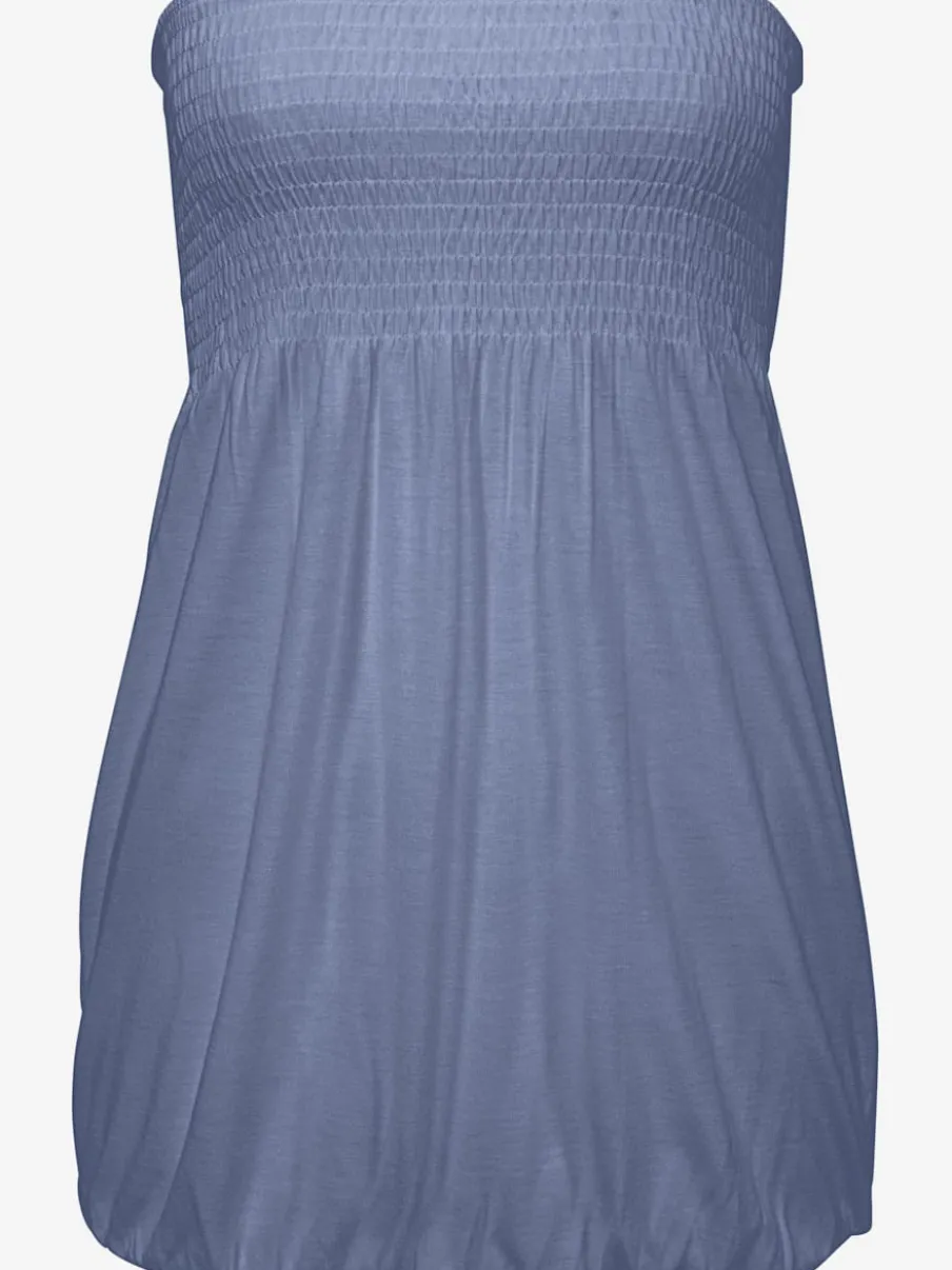 Haut bandeau en viscose fluide à partie smockée et ourlet élastiqué