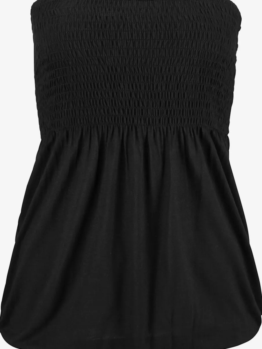 Haut bandeau en viscose fluide à partie smockée et ourlet élastiqué