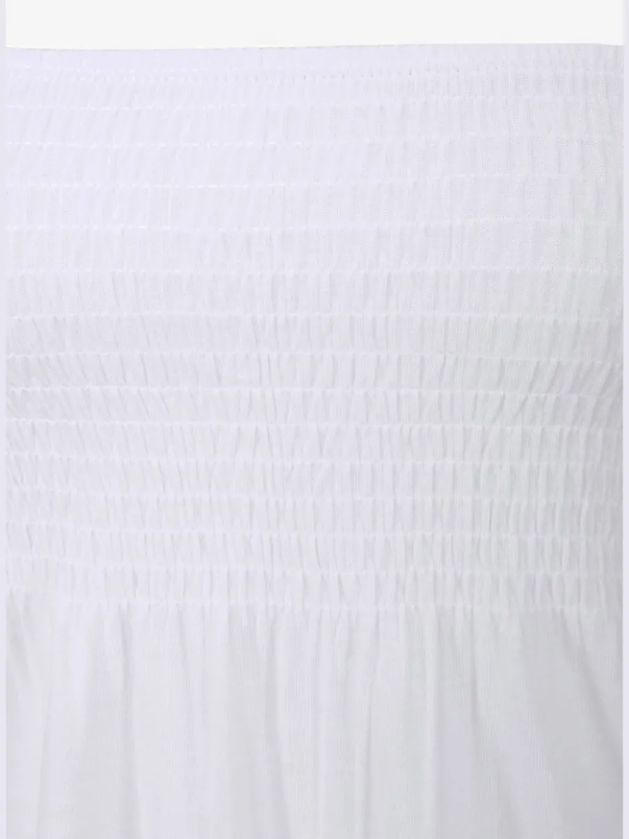 Haut bandeau en viscose fluide à partie smockée et ourlet élastiqué