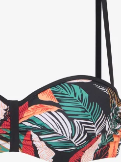 Haut de bikini bandeau à armatures imprimé feuilles tendance avec détails contrastés