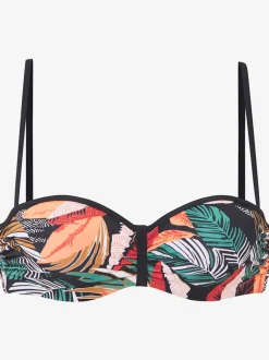 Haut de bikini bandeau à armatures imprimé feuilles tendance avec détails contrastés