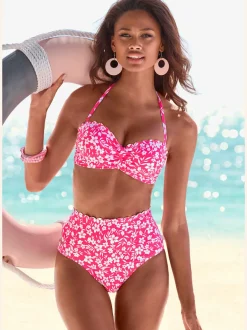 Haut de bikini bandeau à armatures imprimé à fleurs microfibre douce