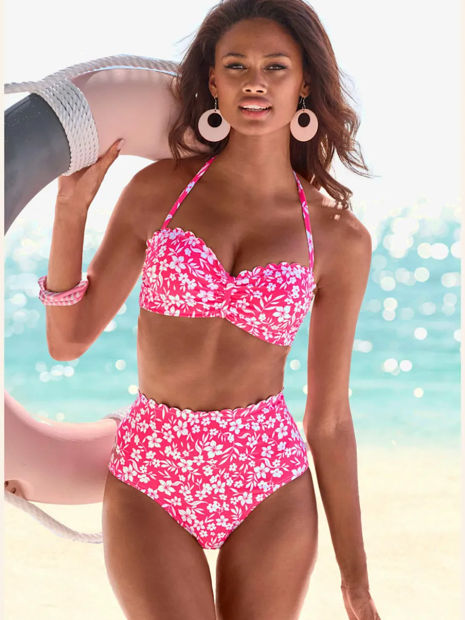 Haut de bikini bandeau à armatures imprimé à fleurs microfibre douce