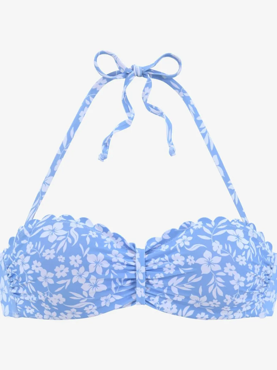 Haut de bikini bandeau à armatures imprimé à fleurs microfibre douce