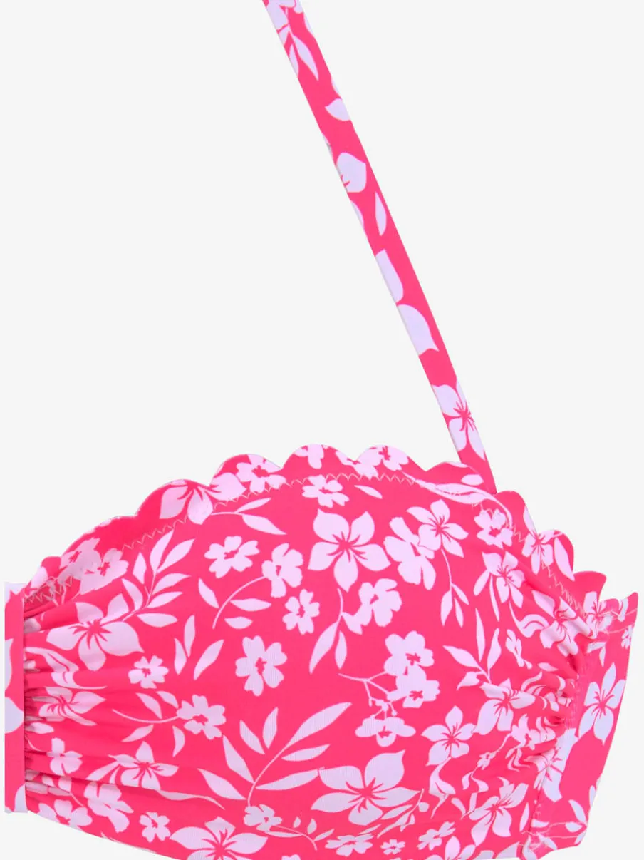 Haut de bikini bandeau à armatures imprimé à fleurs microfibre douce