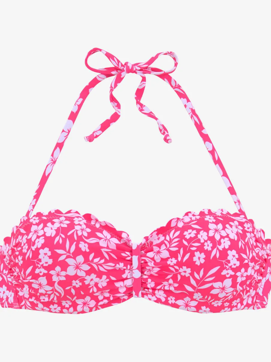 Haut de bikini bandeau à armatures imprimé à fleurs microfibre douce
