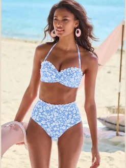 Haut de bikini bandeau à armatures imprimé à fleurs microfibre douce