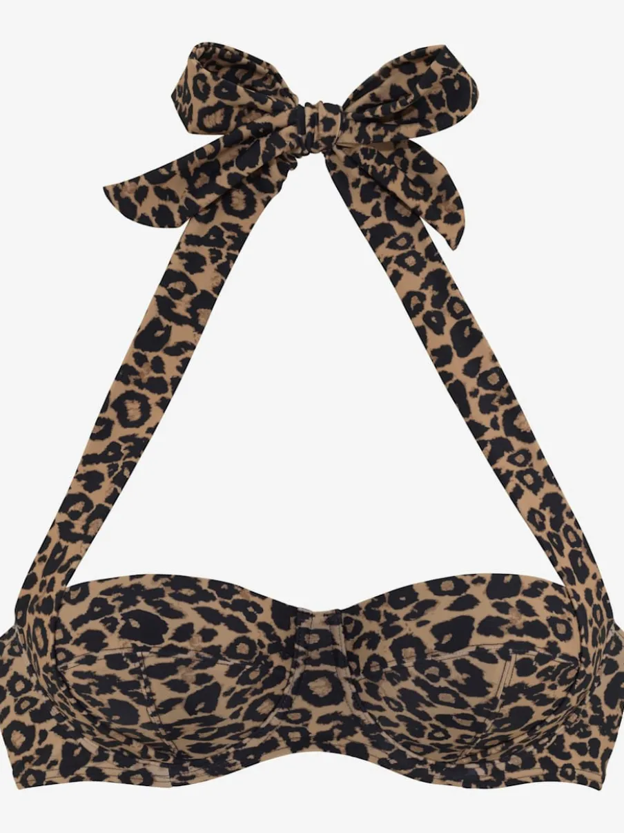 Haut de bikini bandeau à armatures imprimé léopard adaptable