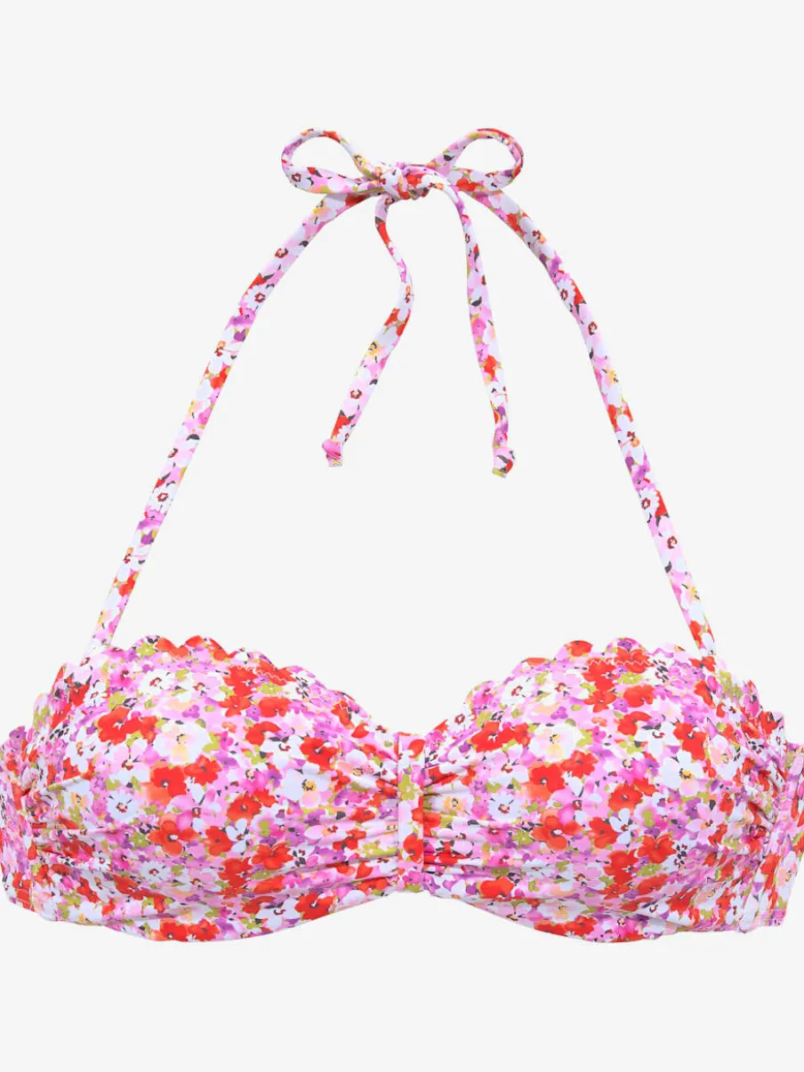 Haut de bikini bandeau à armatures avec bords ondulés et bonnets rembourrés