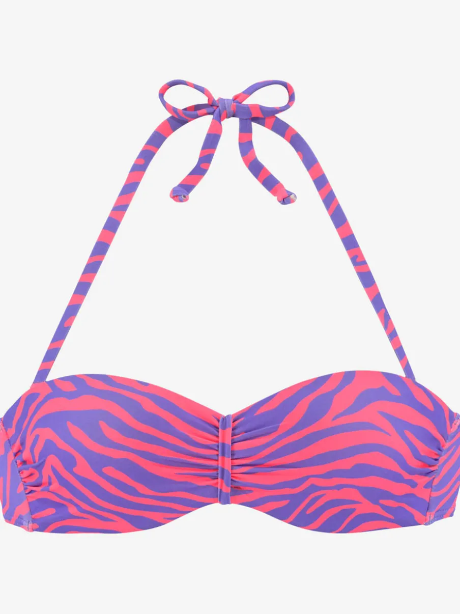 Haut de bikini bandeau à armatures avec fronces et motifs zèbre