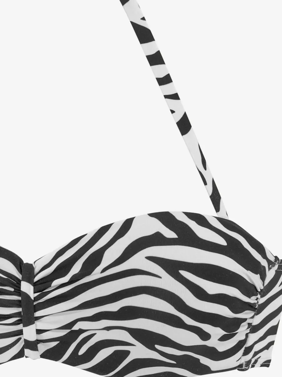Haut de bikini bandeau à armatures avec fronces et motifs zèbre