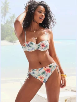 Haut de bikini bandeau à armatures avec imprimé floral et bonnets rembourrés