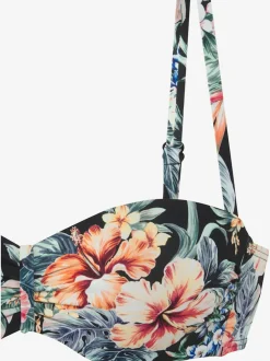 Haut de bikini bandeau à armatures avec imprimé floral et bonnets rembourrés