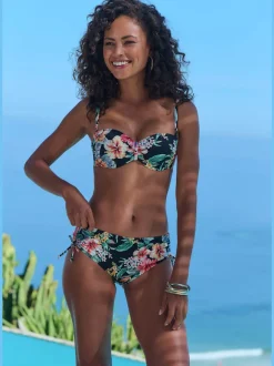 Haut de bikini bandeau à armatures avec imprimé floral et bonnets rembourrés