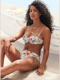 Haut de bikini bandeau à armatures avec imprimé floral et bonnets rembourrés