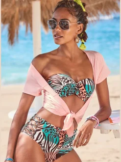 Haut de bikini bandeau à armatures avec imprimé animal et bretelles amovibles