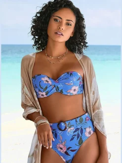 Haut de bikini bandeau à armatures avec motif floral