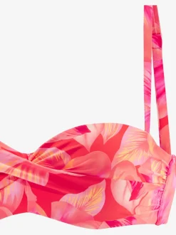 Haut de bikini bandeau à armatures imprimé floral et bretelles amovibles