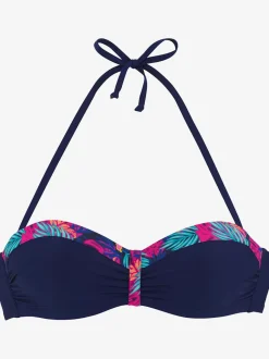 Haut de bikini bandeau à armatures avec empiècements imprimés.