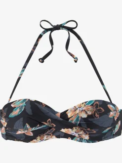 Haut de bikini bandeau à armatures avec imprimé fleurs d'hibiscus
