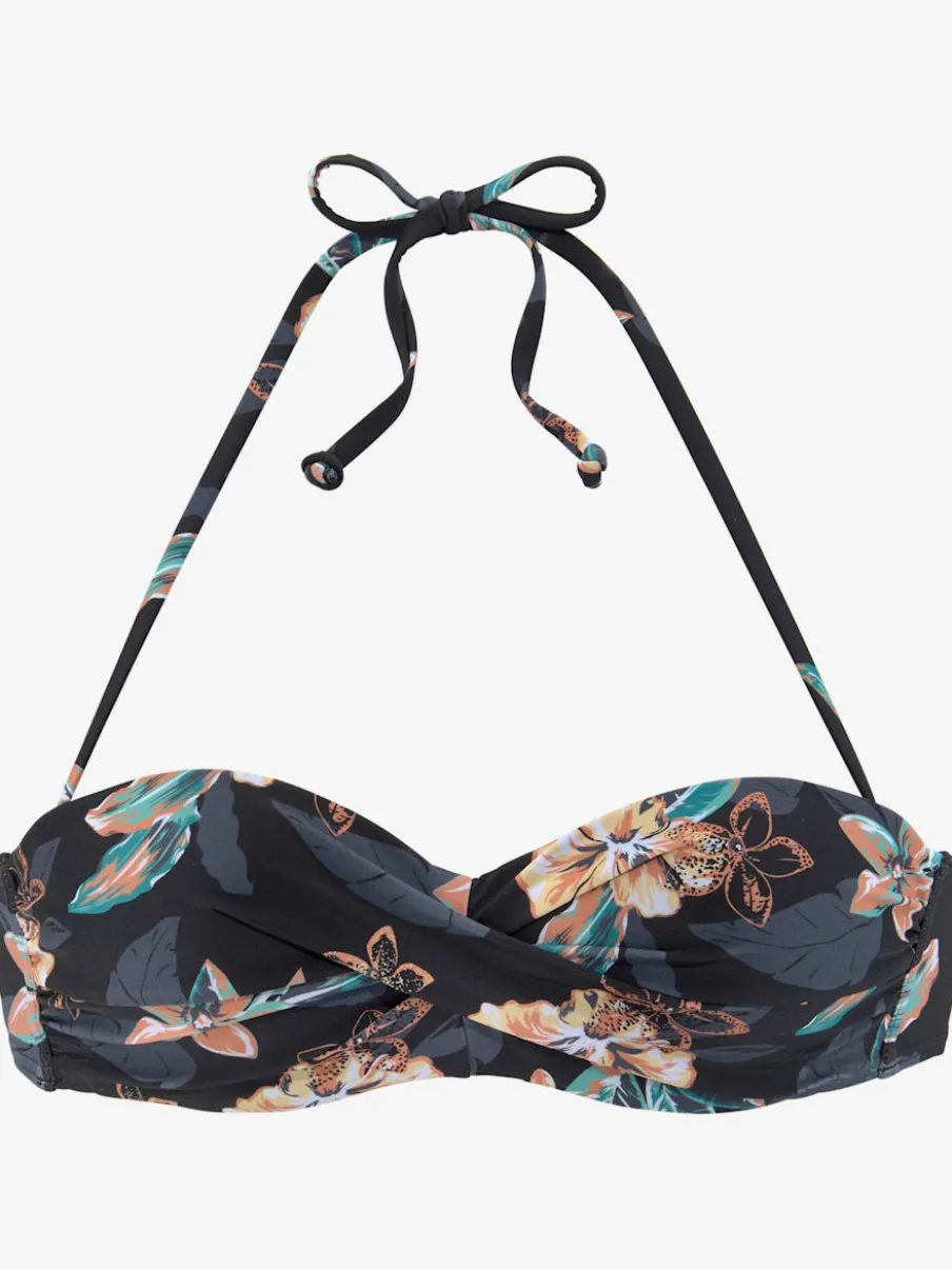 Haut de bikini bandeau à armatures avec imprimé fleurs d'hibiscus