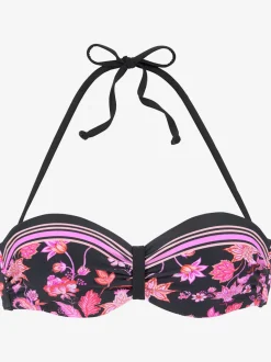 Haut de bikini bandeau à armatures avec imprimé floral et bretelles amovibles