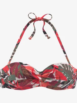 Haut de bikini bandeau à armatures avec imprimé tropical et bonnets rembourrés