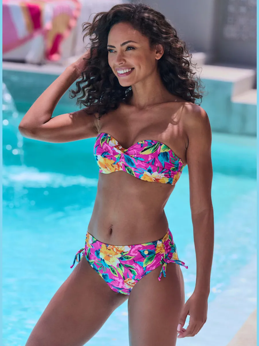 Haut de bikini bandeau à armatures floral avec bretelles amovibles