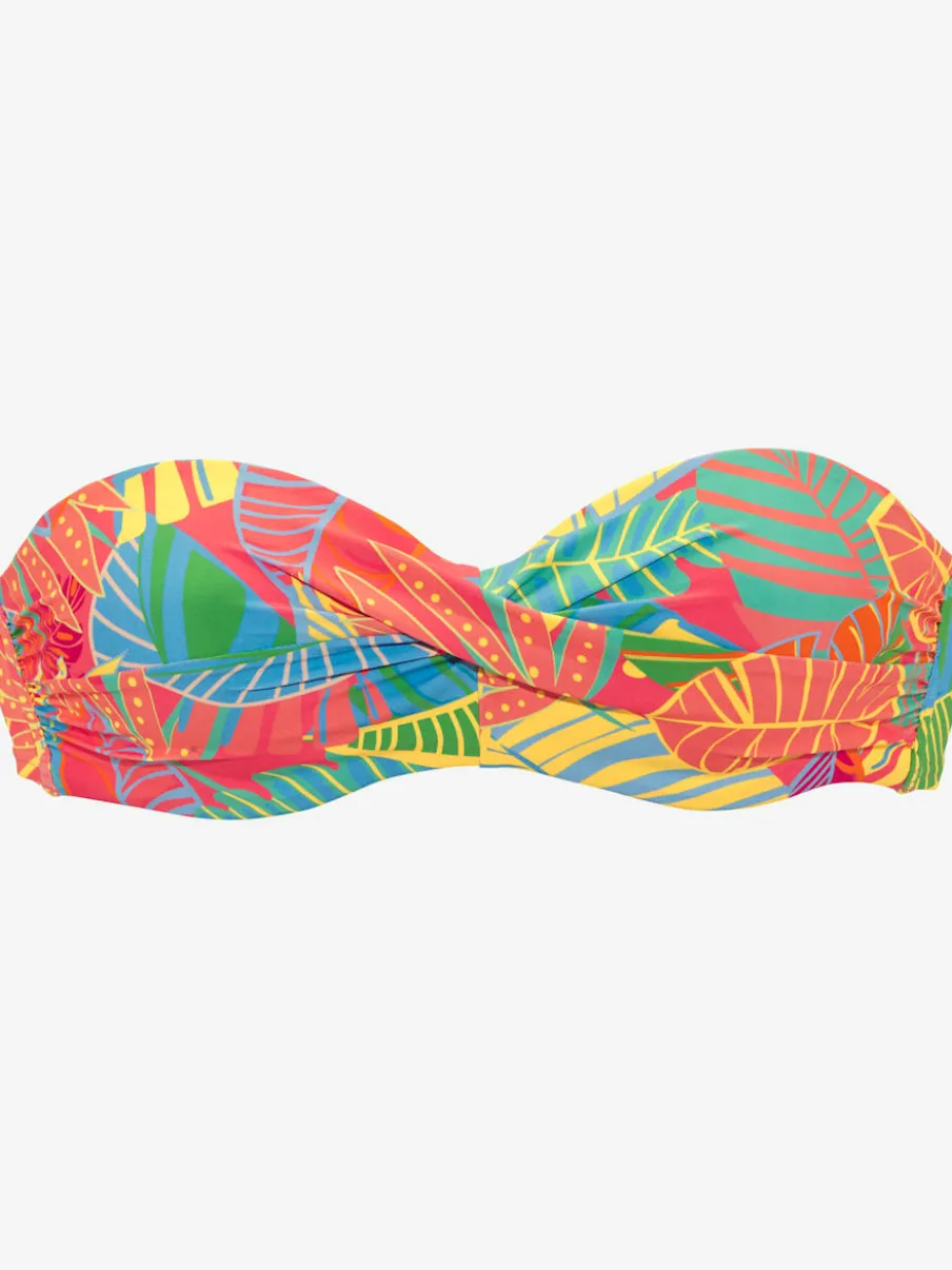 Haut de bikini bandeau à armatures avec imprimé feuilles et bretelles amovibles