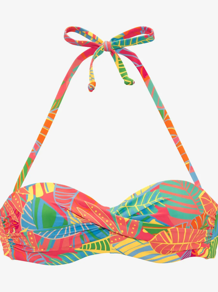 Haut de bikini bandeau à armatures avec imprimé feuilles et bretelles amovibles